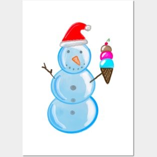 Snowman with Ice Cream Posters and Art